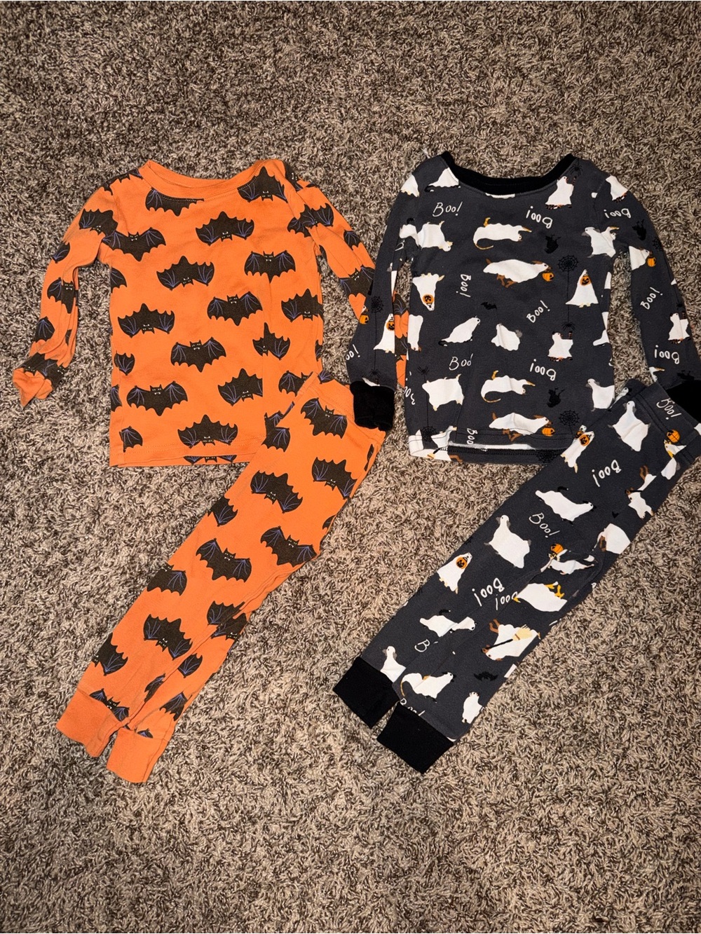 Old Navy Orange & Black Halloween Kids Pajama Sets - Bat and Ghost Prints